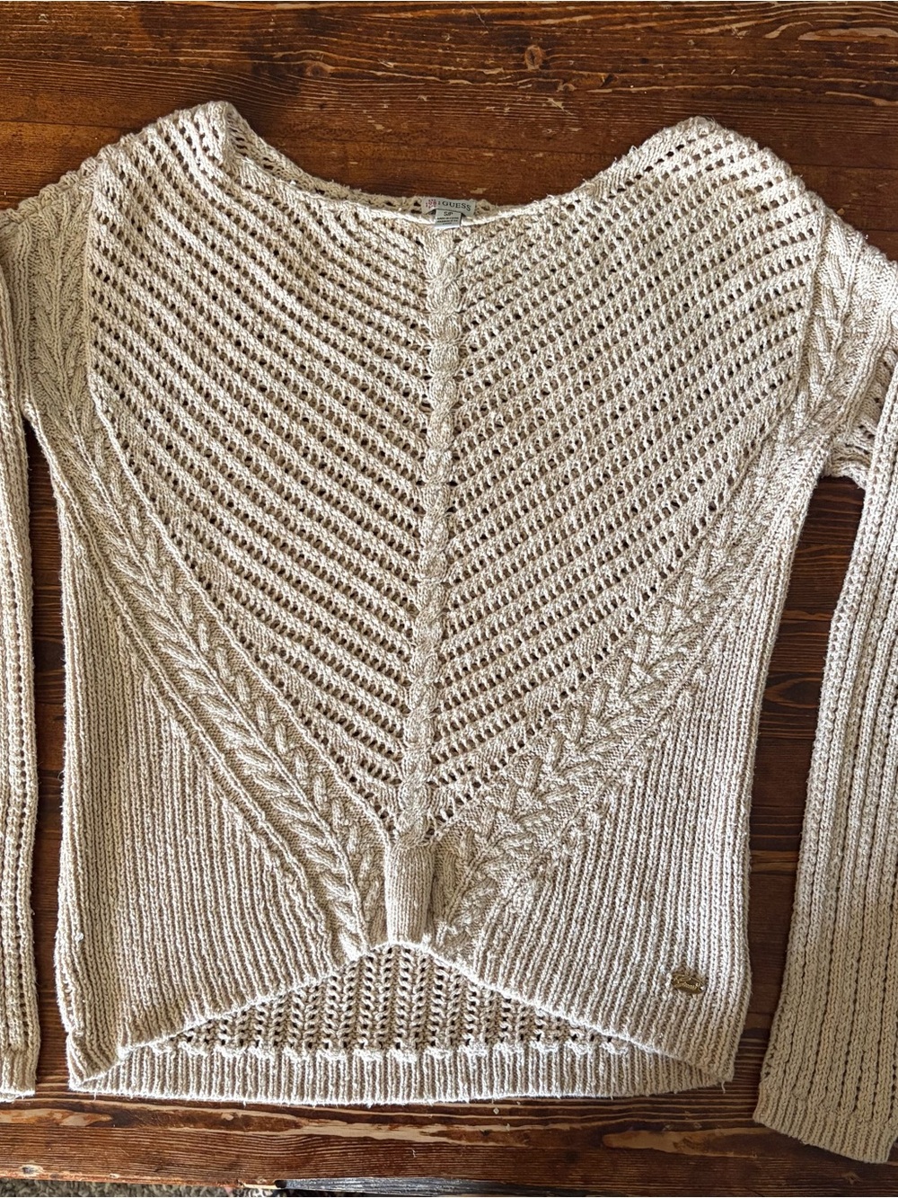 Guess Cream Open-Knit Cable Detail Women's Sweater
